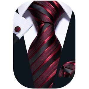 Tie Sets for Men Silk Stripe Necktie Woven Checkered Handkerchief Cufflink
